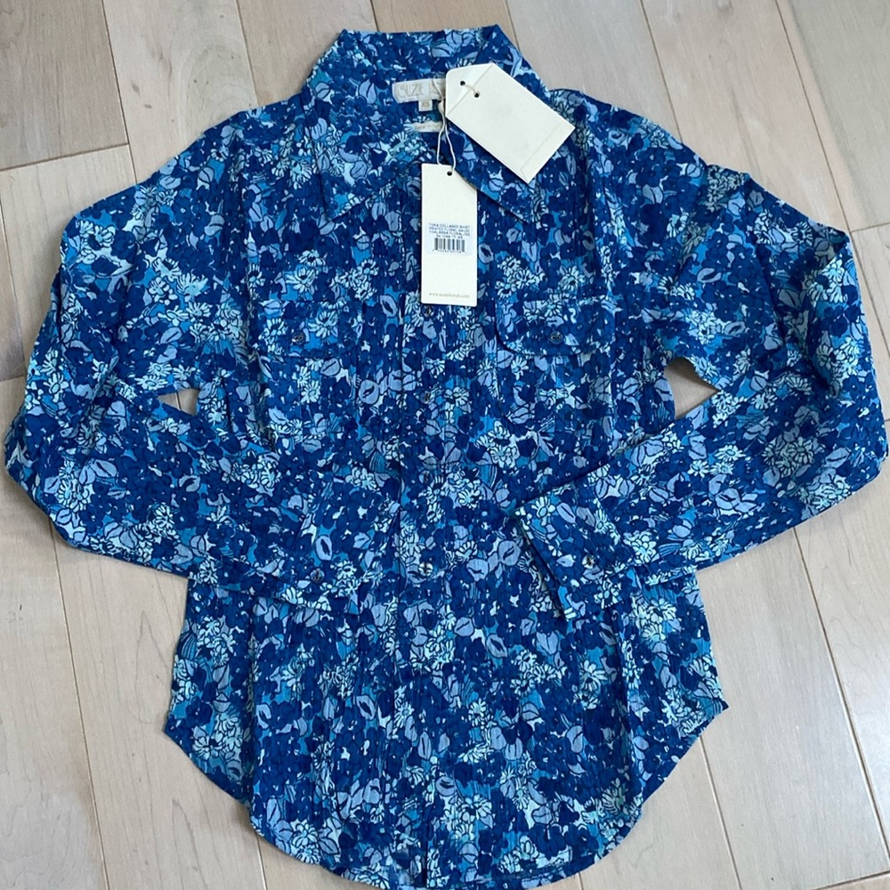 Suzie Kondi Toma Collared printed floral gauze Thalassa button up shirt